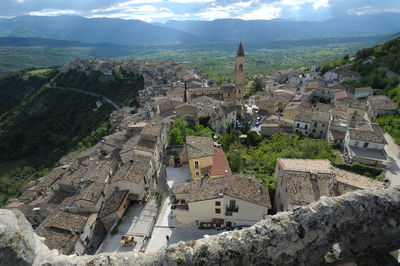 High angle view of buildings in city