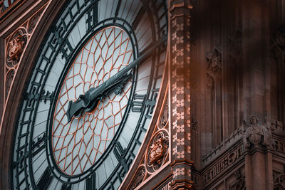 Close up view of the big ben clock tower and westminster in london.