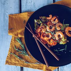 High angle view of food on table