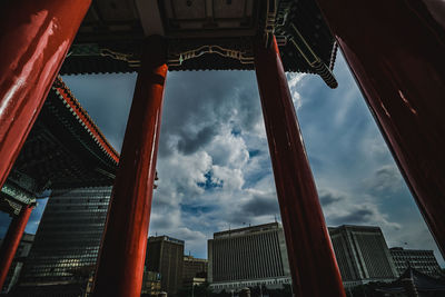 City seen through columns of temple