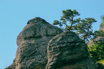 Low angle view of rock formation against sky