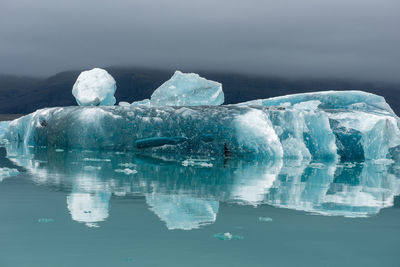 Melting icebergs as a result of global warming in jokulsarlon glacial lagoon. iceland