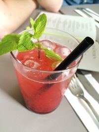 Close-up of red wine on table
