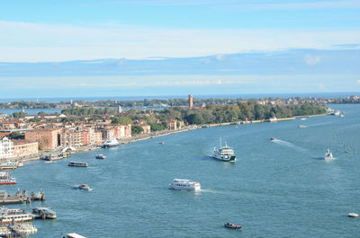 High angle view of boats in sea