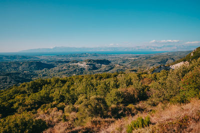 Scenic view of landscape against clear blue sky