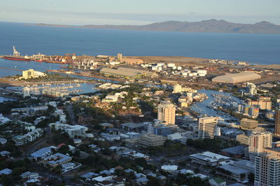 High angle view of buildings in city