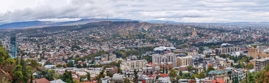 High angle shot of townscape against sky