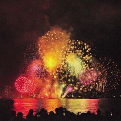 Firework display at night