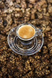 High angle view of coffee on table