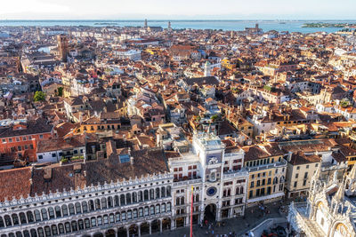 Venice city viewed from campanile di san marco in san marco plaza in venice, italy.