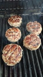 Close-up of meat on barbecue grill