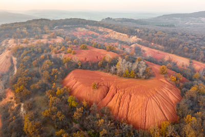 High angle view of landscape against sky during autumn