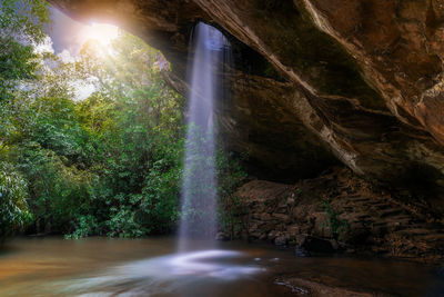 Low angle view of waterfall