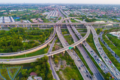 High angle view of elevated road in city