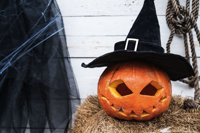 Close-up of pumpkin on pumpkins during halloween