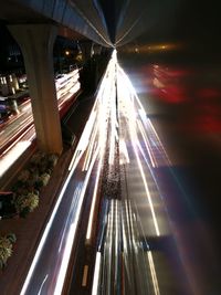 Light trails on road at night