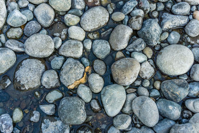 A background shot of round river rocks.