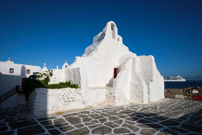 Greek orthodox church of panagia paraportiani in town of chora on mykonos island