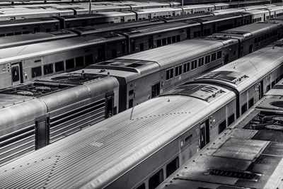 High angle view of train at railroad station