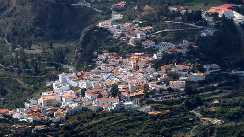 High angle view of houses in town