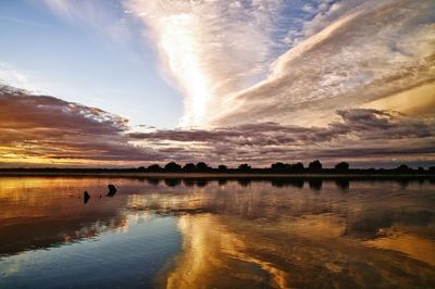 Scenic view of lake against sky during sunset