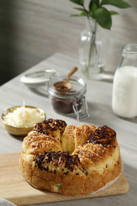 Roti sobek, pull apart bread bundt with shredded cheese and chocolate sprinkle. bakery concept