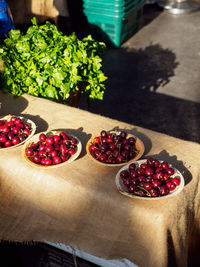 High angle view of fruits on table