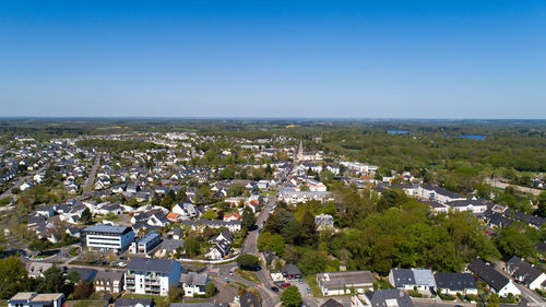 High angle view of townscape against clear sky