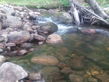 Scenic view of river flowing through rocks