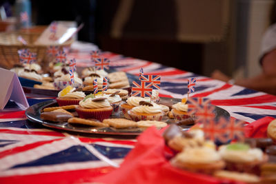 Close-up of cakes on table