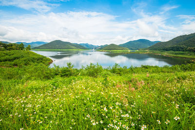 Scenic view of lake against sky