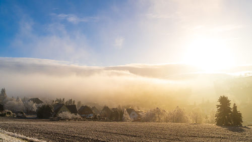 Foggy view - seiffen in winter saxony germany ore mountains.