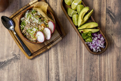 High angle view of food on table