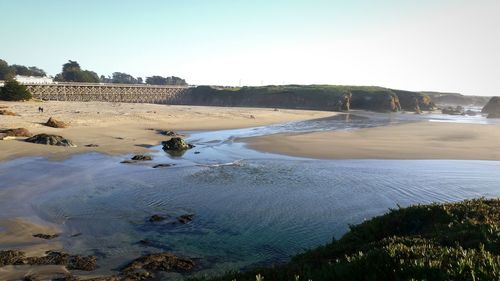 Scenic view of beach against clear sky