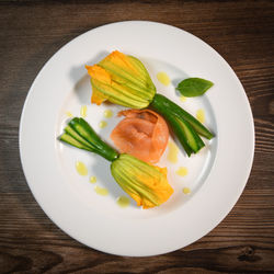 High angle view of food in plate on table