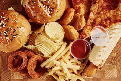 High angle view of breakfast on table