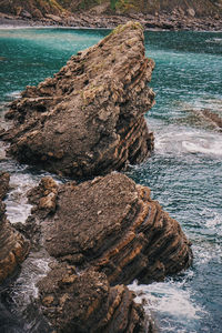 High angle view of rock formation in sea
