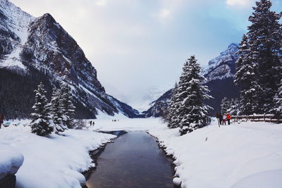 Scenic view of snow covered mountains