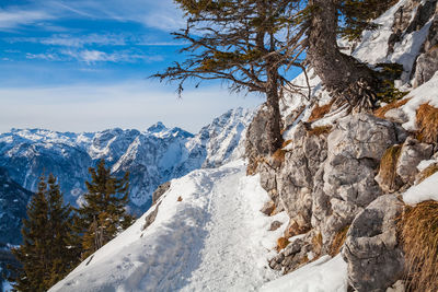 Scenic view of snowcapped mountains against sky