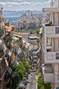 High angle view of street amidst buildings in city