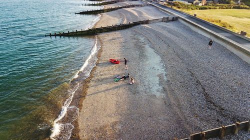 High angle view of people on beach