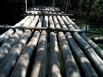 Low angle view of bamboo structure in forest