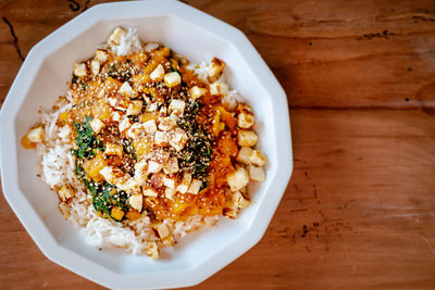 Directly above shot of food in plate on table