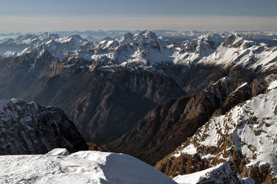 Scenic view of snowcapped mountains against sky