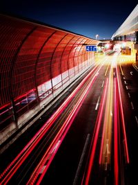 Light trails on road at night