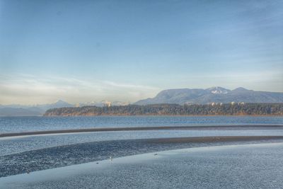 Scenic view of lake against sky during winter