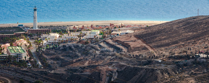 High angle view of buildings in city