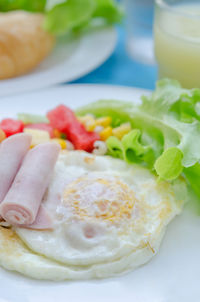 Close-up of meal served on table