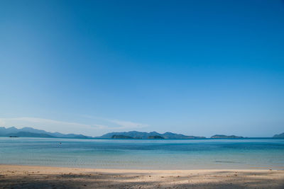 Scenic view of sea against blue sky