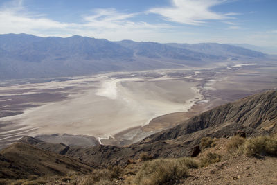 Scenic view of landscape and mountains against sky